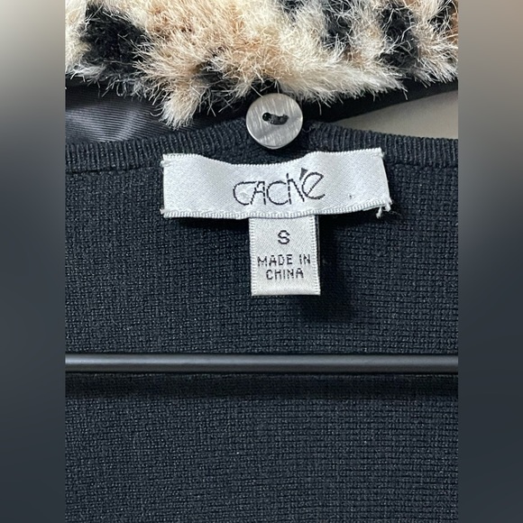 Cache Black Silk Blend Leopard Faux Fur Bell Sleeve Cardigan Sweater Size Small - Picture 5 of 9